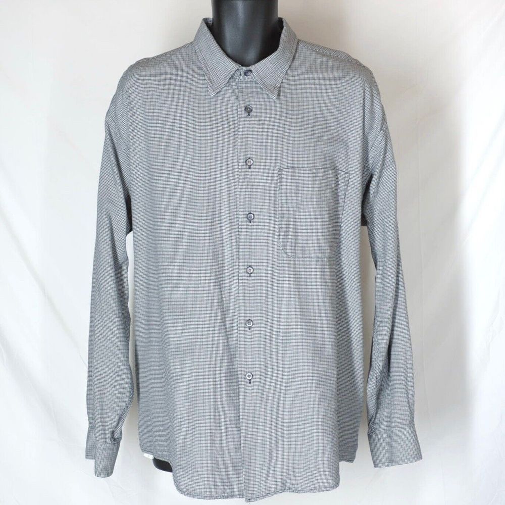 Vintage Burberry's Long Sleeve Button Down Houndstooth Plaid Shirt Men's XL USA